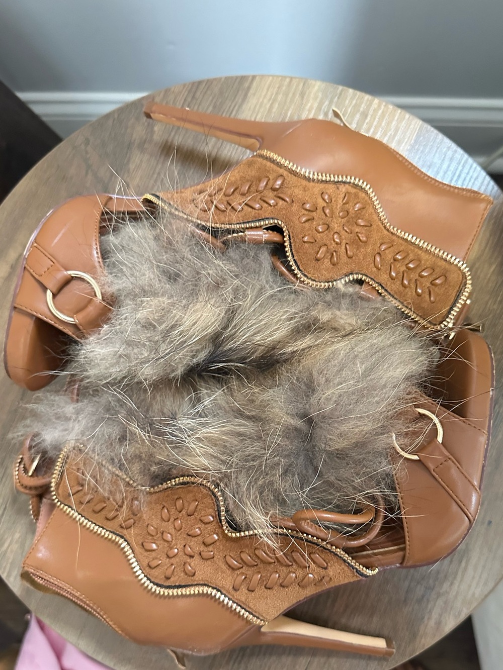 Faux Fur Tan heels
